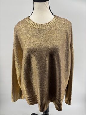 LOFT Metallic Gold Scoop Neck Sweater